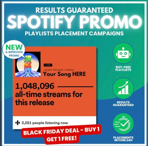 Spotify Domination Campaign: Guaranteed Placement into up to 6 verified organic playlists (Buy 1 Get 1 FREE)